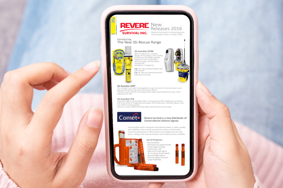 Revere Survival newsletter with beacons and flares 